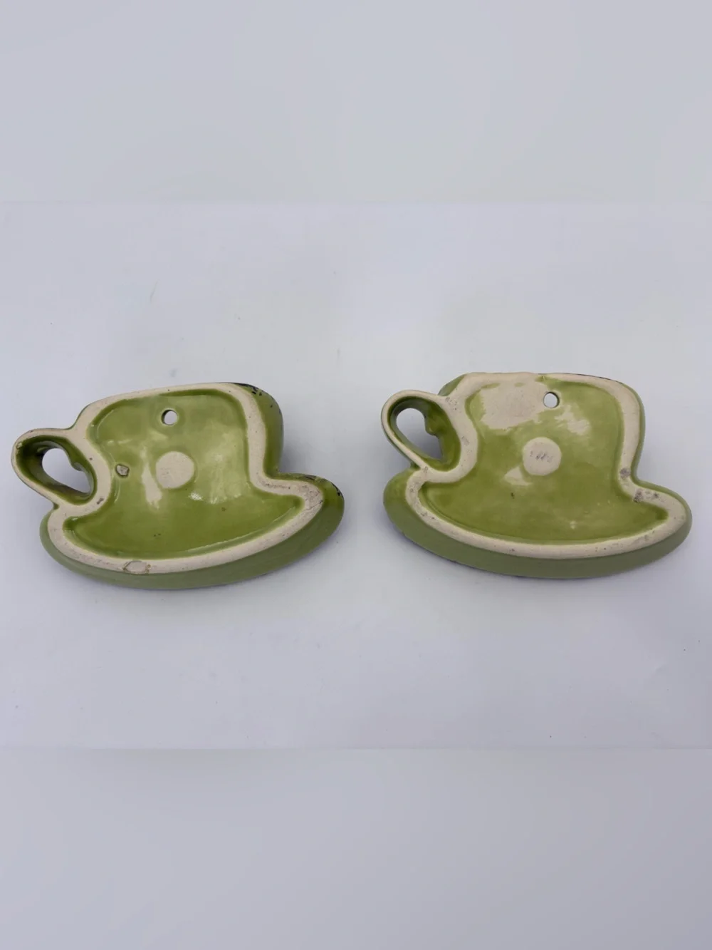 Vintage Olive Green Decorative Ceramic Teacup Wall Pockets